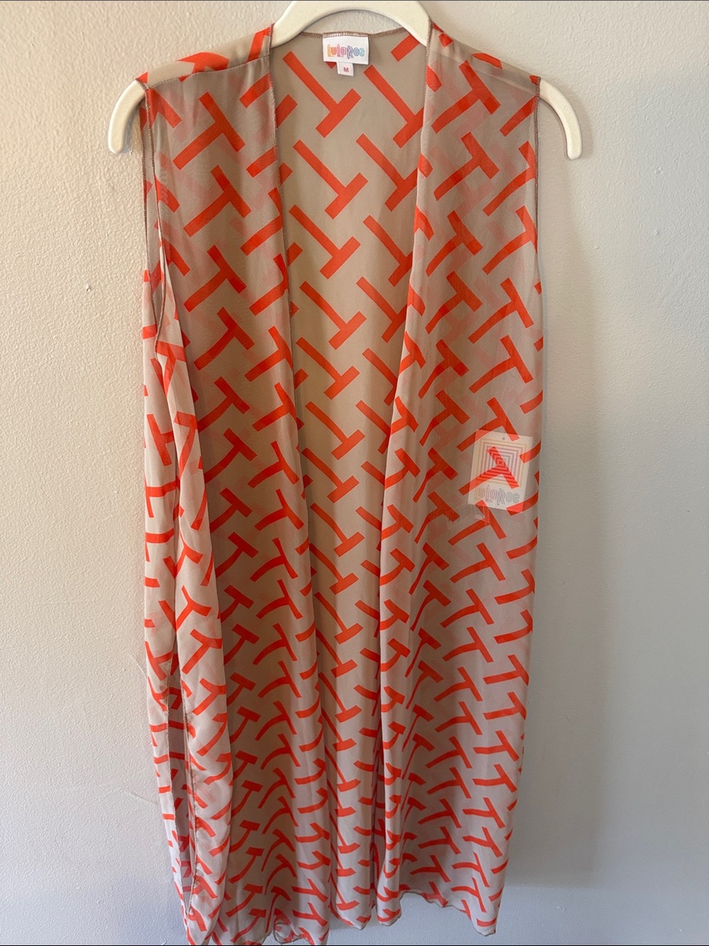 LuLaRoe Sheer Sleeveless Duster in Beige and Coral